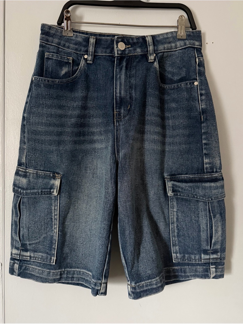 Faded Blue Denim Cargo Shorts for Women - Classic Utility Style
